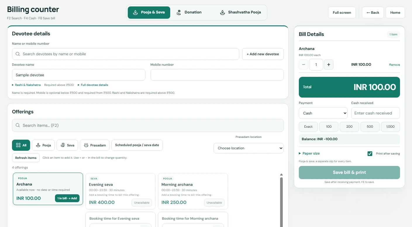 Actual TempleNxtGen application showing a synthetic demo workspace